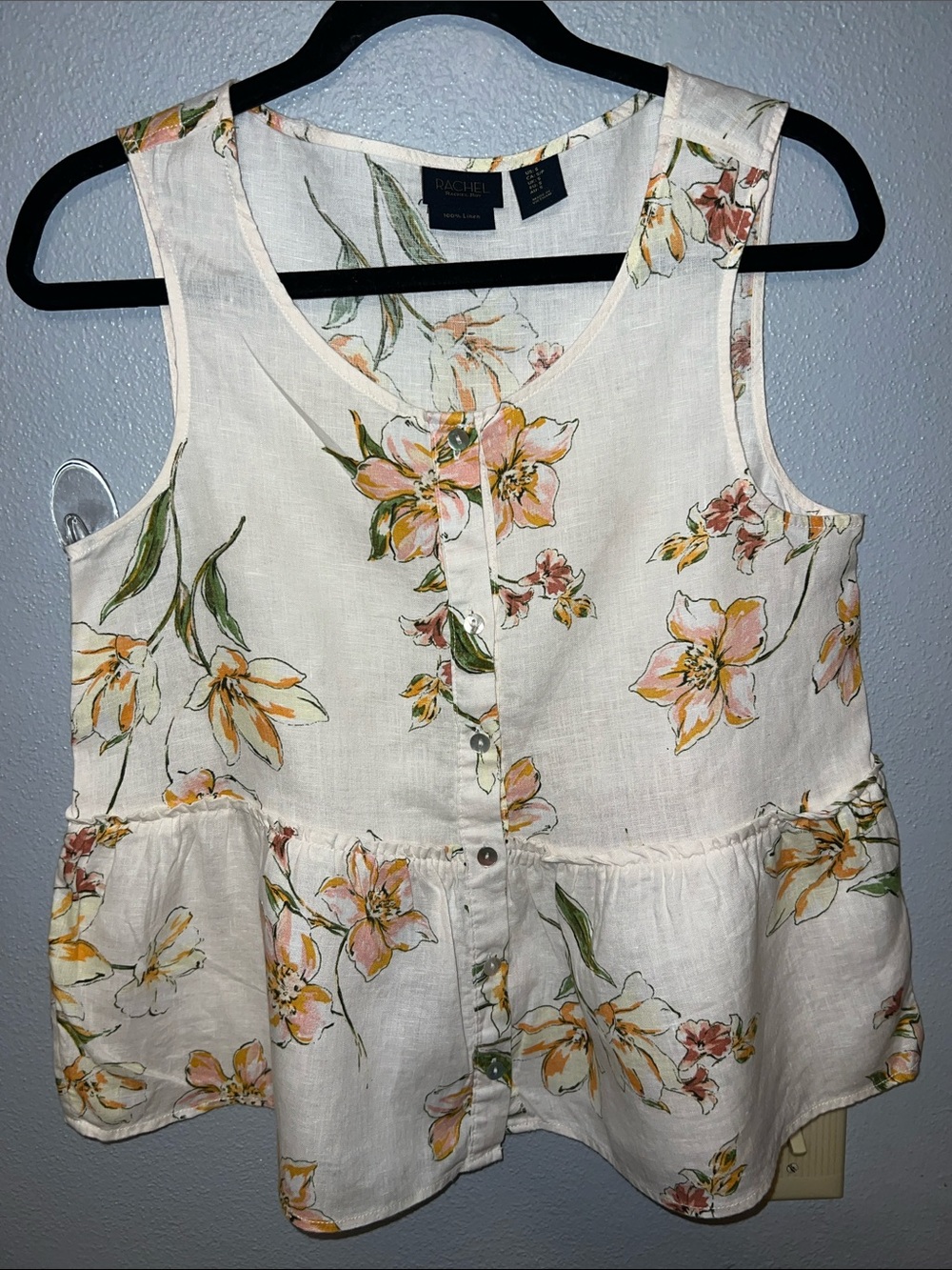 RACHEL Rachel Roy White Floral Button-Front Peplum Camisole